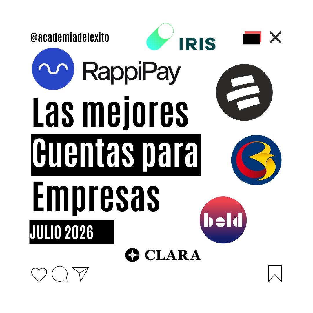 Academiadeexito's tweet photo. Las mejores cuentas para empresas en Colombia 🇨🇴 

Les traigo el listado de las mejores cuentas para empresa en Colombia.

En las fotos encuentran toda la información!

1. Bold  
2. Bancolombia  
3. RappiPay Colombia  
4. Banco de Bogotá  
5. Clara https://t.co/PEkvhE6kgN