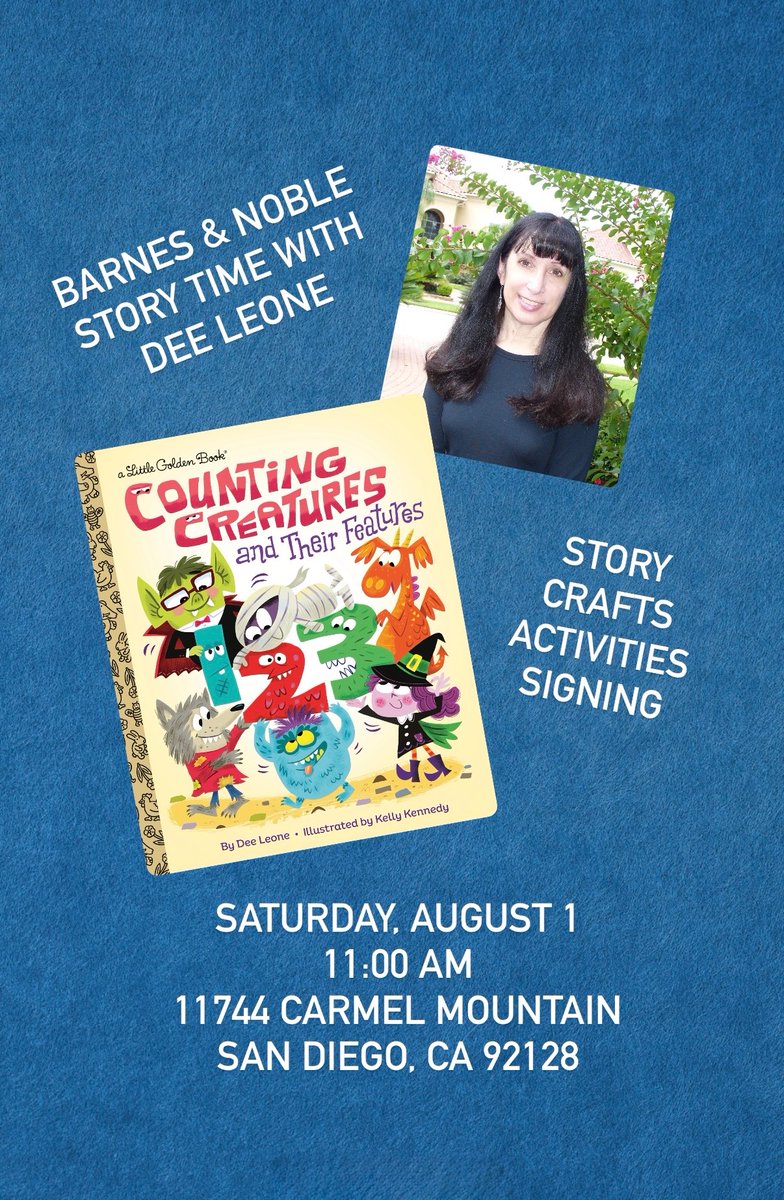 DeeLeone3's tweet photo. If you're in the San Diego area on Saturday, August 1, please come to B&amp;N with the young ones for story time, a craft, and a book signing. https://t.co/VkzXuiNyin