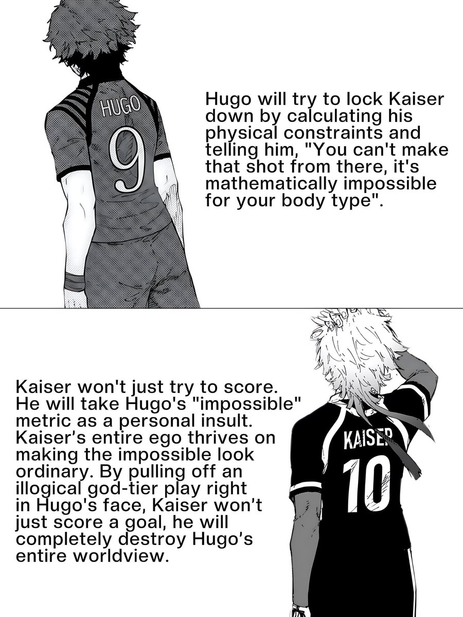 egoswayy's tweet photo. This match up is so overlooked. Will def serve Isagi as the key to beat the world stage, as Kaiser will find a way to suprass Hugo in the most impossible way https://t.co/13q0Ub0llH