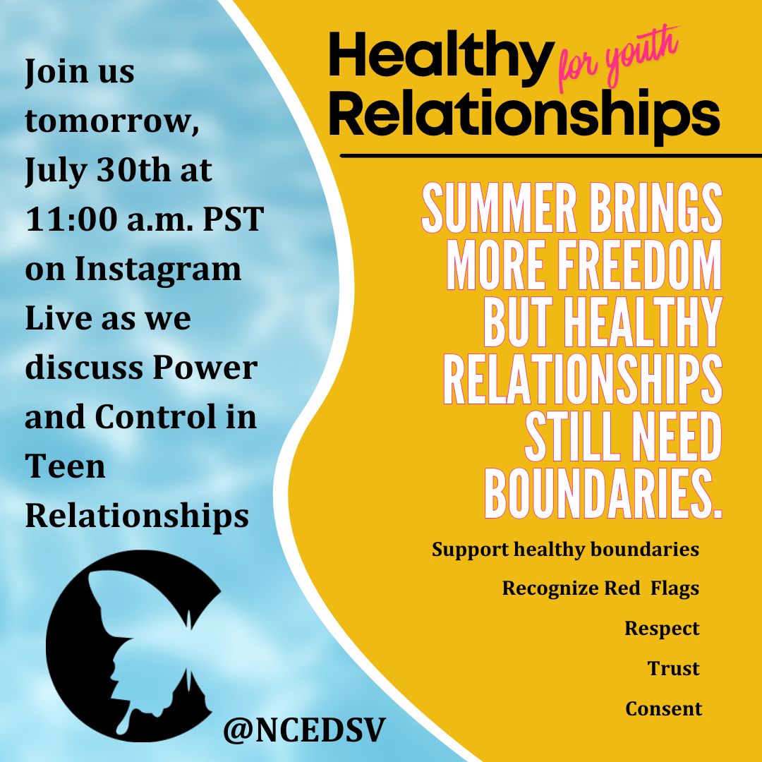 NCEDSV's tweet photo. When school is out, young people often spend more time with friends, online, traveling, or meeting new people. It's also a time when controlling behaviors can be easier to overlook or dismiss as "just being protective."

#HealthyRelationships #SummerSafety #NCEDSV https://t.co/aExYalBgLO