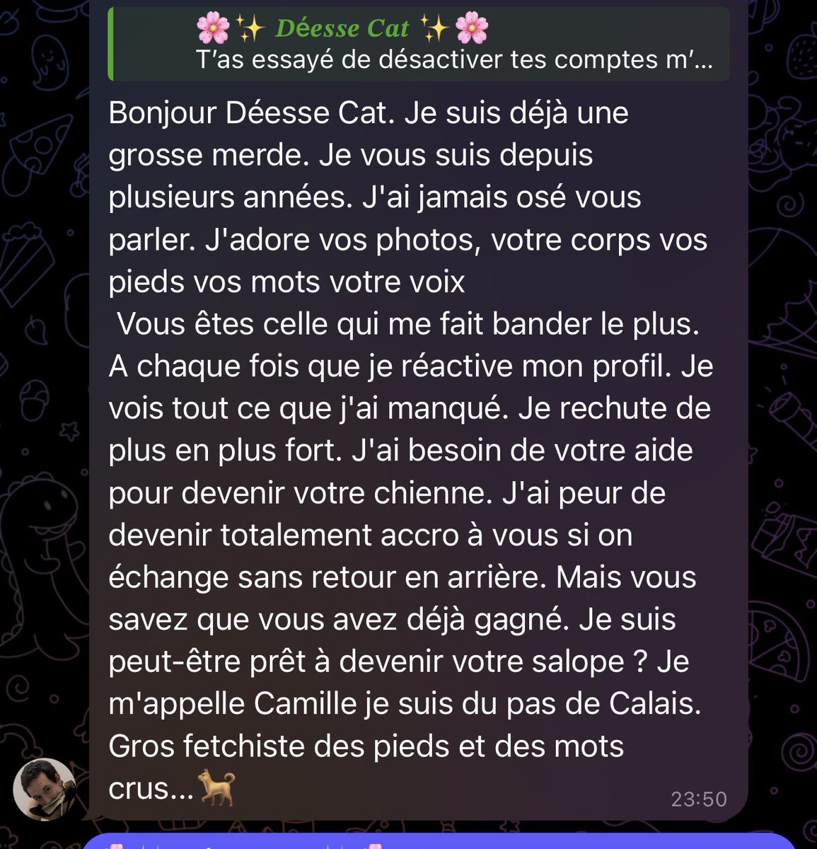 CaatFIND0M's tweet photo. +4O

Encore une fois je vous ai dit ça ne sert à rien d’essayer de me fuir de désactiver votre compte la preuve en elle-même . Mais ce clébard sait très, bien que s’il aurait pas versé son offrande, j’aurais jamais répondu car je gaspille pas mon énergie, ma salive pour des imbecile