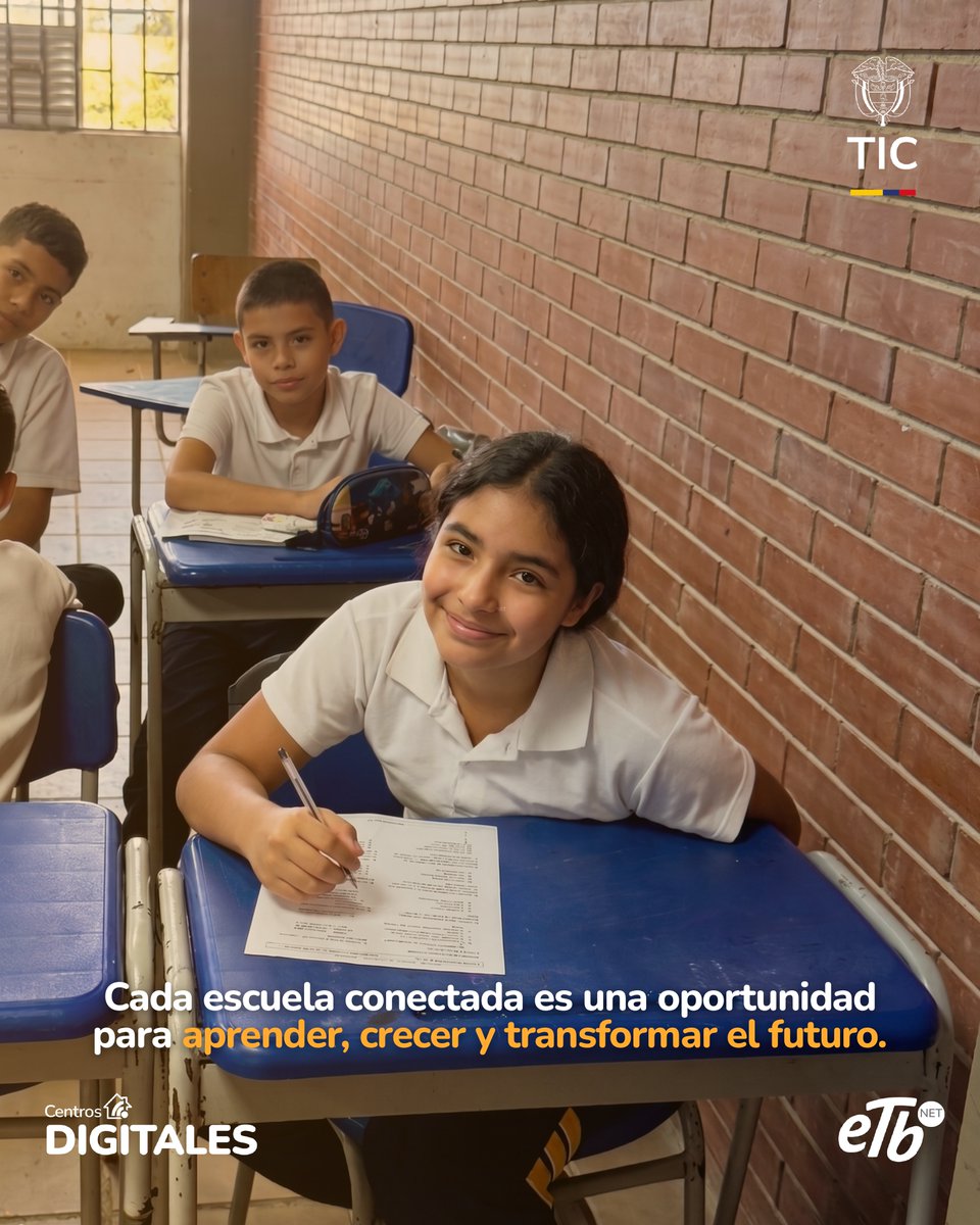 ETBNET_Colombia's tweet photo. ¡Una escuela conectada es un futuro transformado!
En los Centros Digitales, estamos sembrando la semilla del conocimiento en las zonas rurales de Colombia. Cada estudiante conectado tiene la oportunidad de aprender nuevas habilidades, expandir sus horizontes y construir un futuro brillante. Juntos, estamos impulsando el progreso de nuestro país.

Un proyecto del Ministerio TIC operado por ETB.
*ETB miembro de la UT ETB NET Colombia conectada
