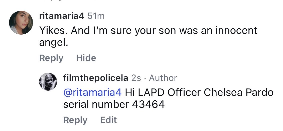 FilmThePoliceLA's tweet photo. I guess LAPD cop Chelsea Pardo wants my attention, too. https://t.co/sjqDX1LTqp