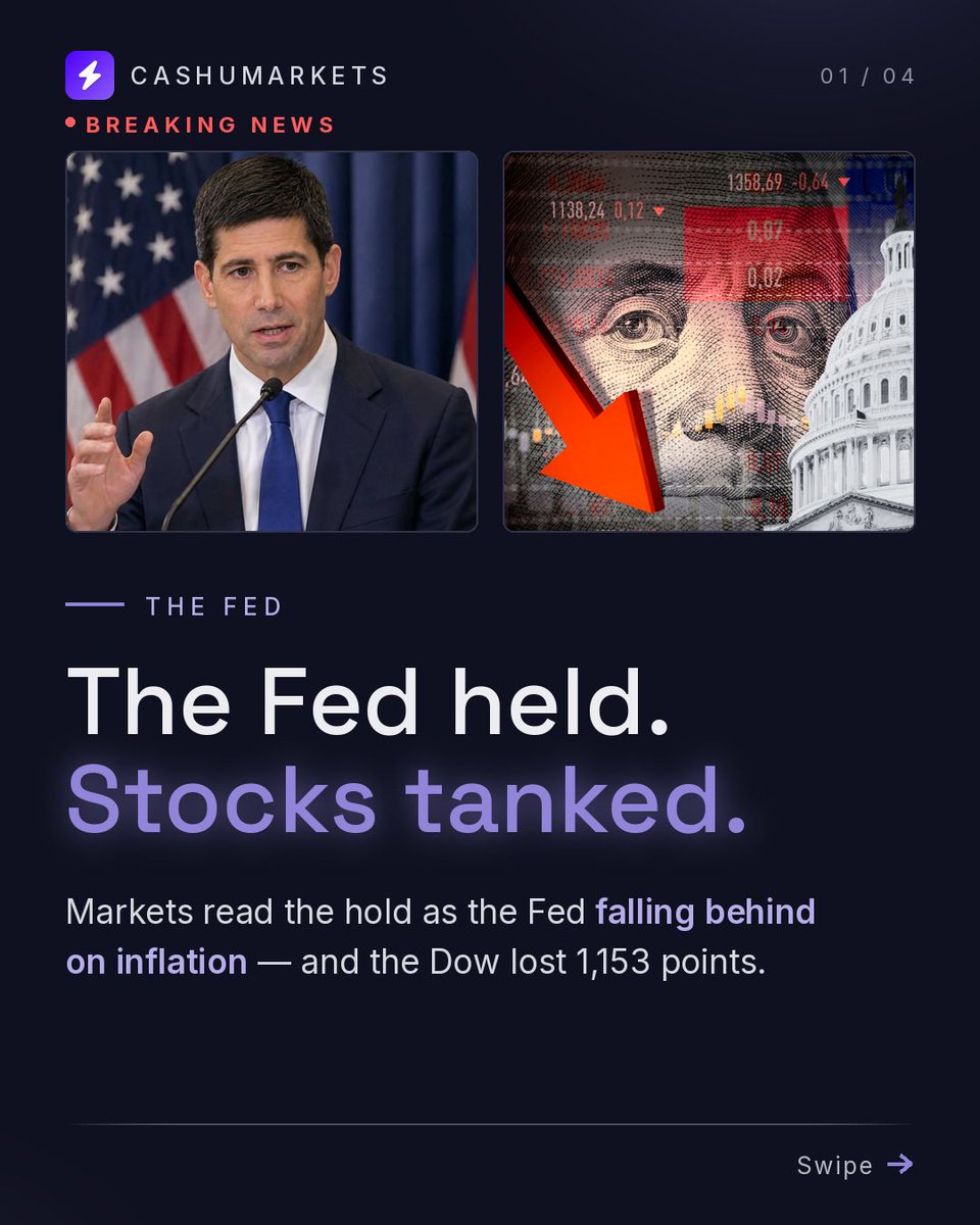 CashuMarkets's tweet photo. 🚨 BREAKING NEWS: The Fed held interest rates for the fifth straight meeting. Markets are reading this as the Fed falling behind on inflation. 

What do you think 🤔 

#economy #investing #US #Fed #interestrates #stockmarket #marketnews #markets #cashumarkets #news #investors #investor #stocknews #stocks #inflation