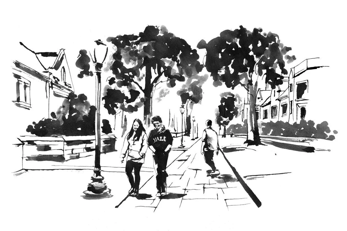 Illustration of students on Cross Campus