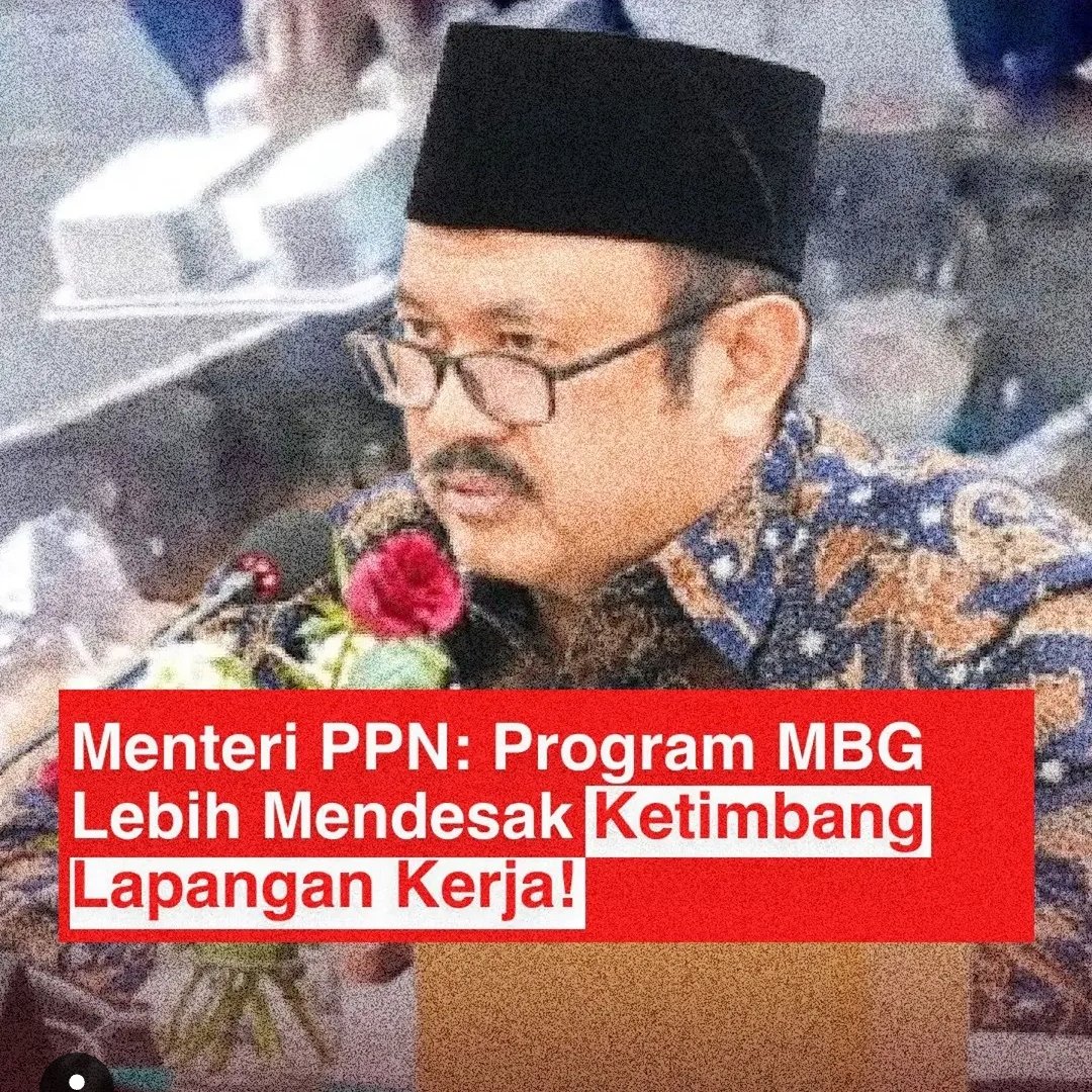 Superman4452's tweet photo. Menteri Bappenas Rachmat Pambudy jadi sorotan.dia menyatakan program Makan Bergizi Gratis (MBG) lebih mendesak dibandingkan penciptaan lapangan pekerjaan.

A theread https://t.co/jKAjtUJsEN