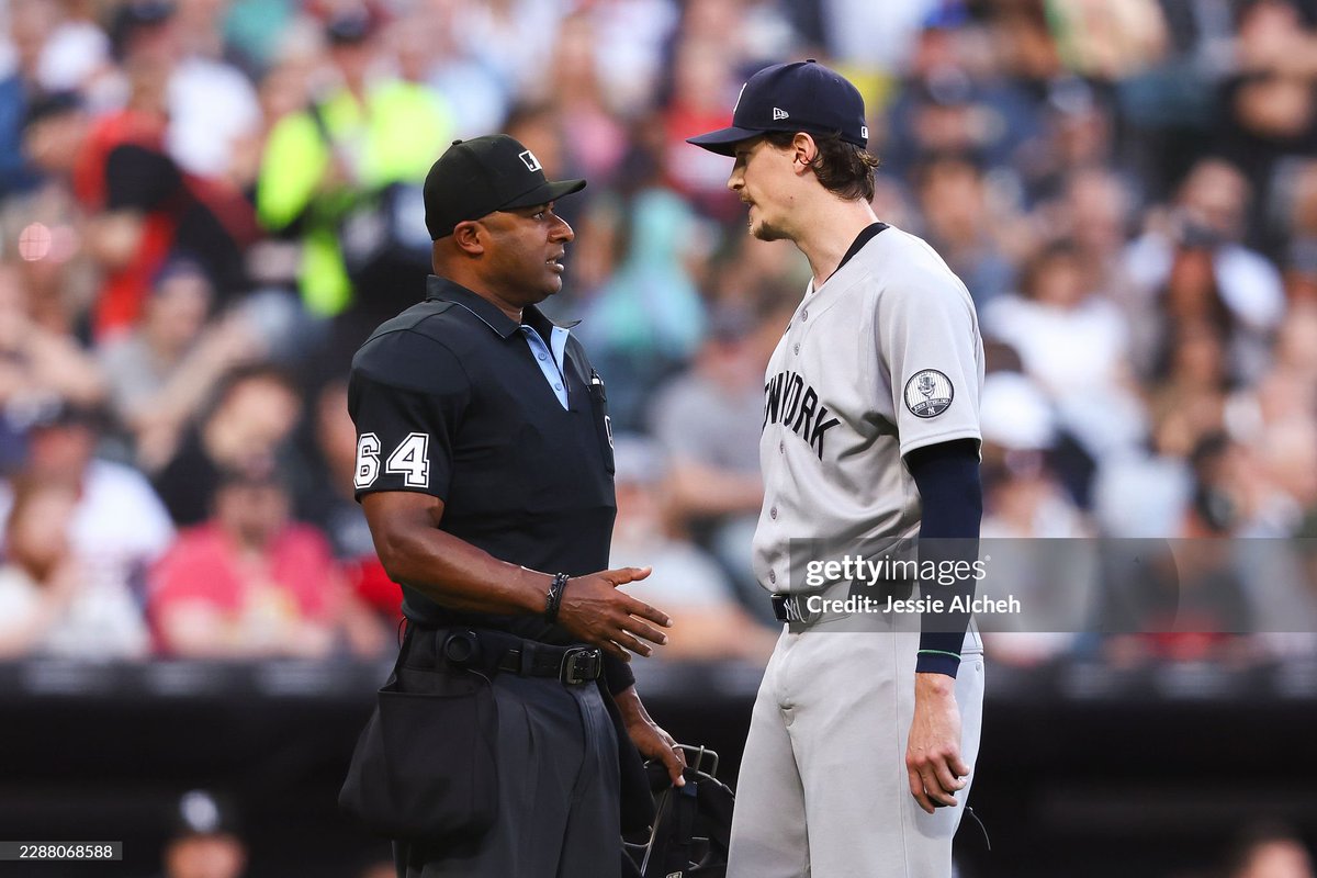 FriedCrave's tweet photo. Max chats to Alan Porter after his pitchcom stops working on July 27, 2026 

(via Jessie Alcheh/Getty Images) https://t.co/kqWbe9DTEK