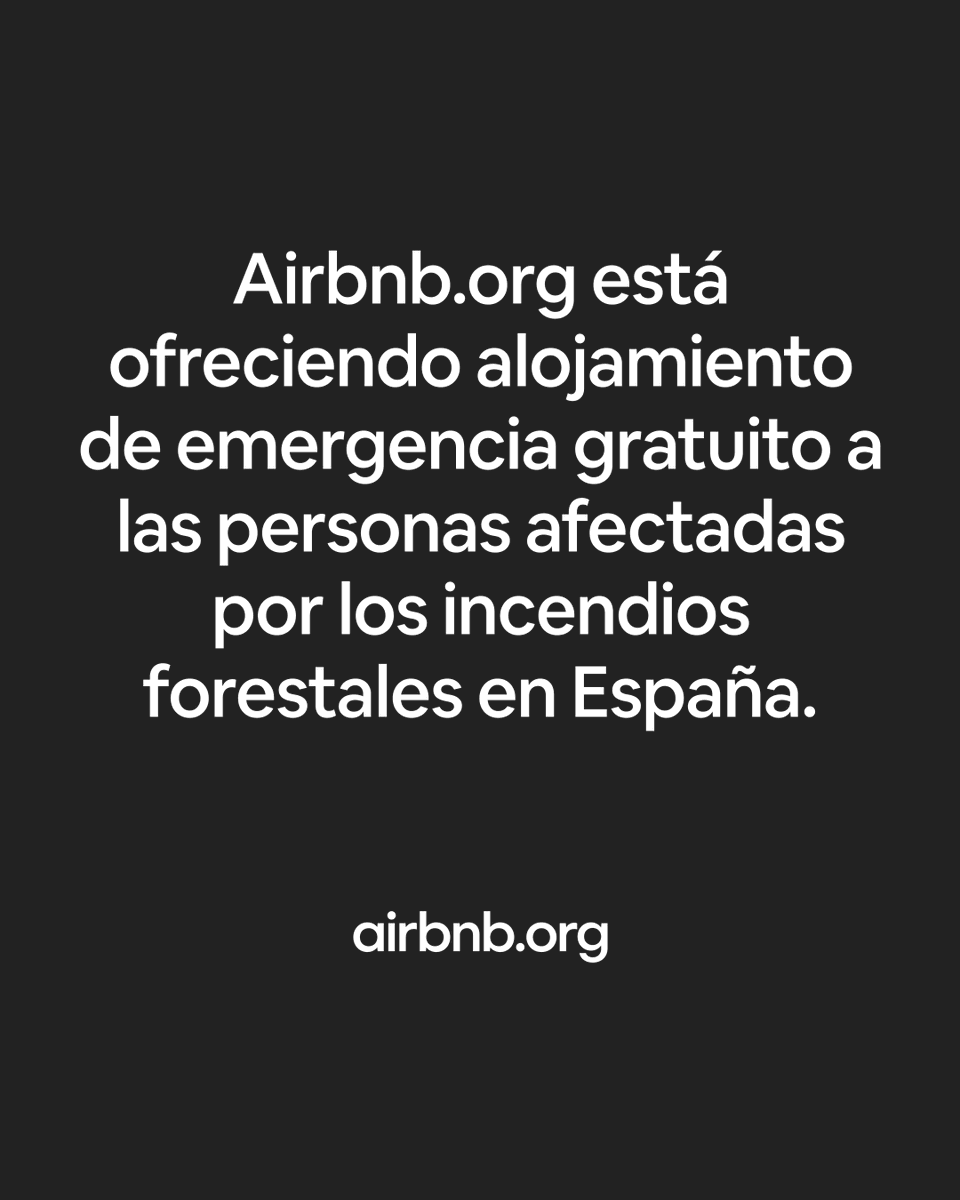 Airbnb's tweet photo. https://t.co/AsDX3PLw0V ofrece alojamiento de emergencia a los vecinos de Madrid y Ávila desplazados por los incendios, en colaboración con Mensajeros de la Paz. Las estancias son completamente gratuitas para los huéspedes y están financiadas por https://t.co/AsDX3PLw0V.

https://t.co/viDR8MjONd