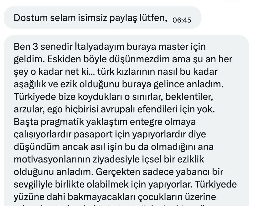 CirkinAmerika's tweet photo. İtalya'da yaşayan bir takipçimin, oradaki Türk kızları hakkındaki deneyimleri ve gözlemleri... https://t.co/yneZ008Mk3
