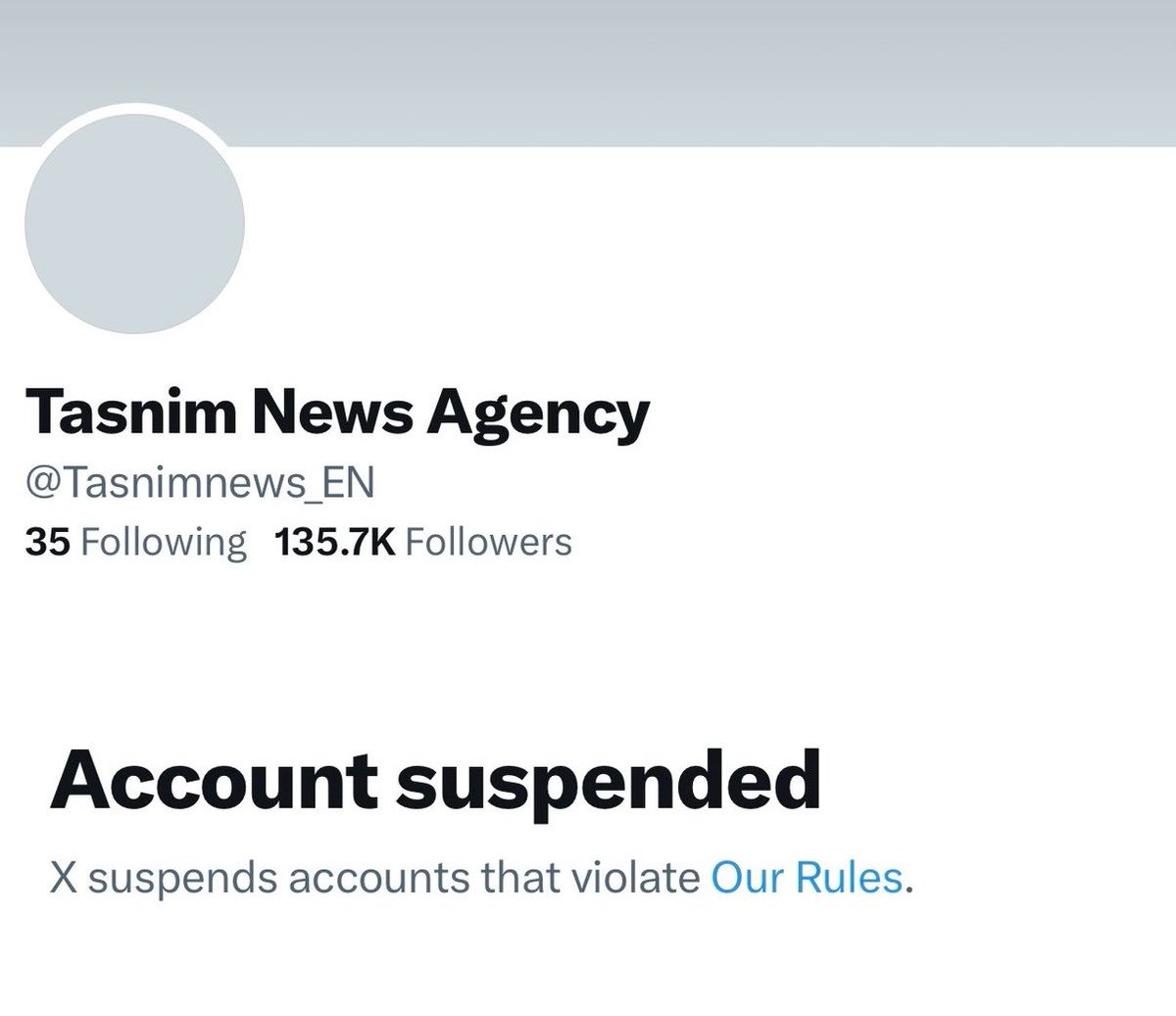 SuppressedNws1's tweet photo. NEW: Along with the general suppression, X has SUSPENDED Iran’s state media Tasnim News. https://t.co/nXpoZ8b2bs