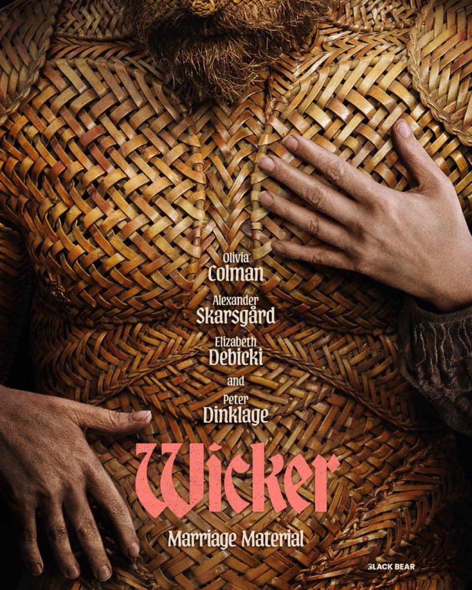 DiscussingFilm's tweet photo. First posters for ‘WICKER’, starring Olivia Colman &amp; Alexander Skarsgård.

• A twisted love story that follows an ostracized fisherwoman who commissions a basket maker to weave her a husband.

• Co-starring Peter Dinklage and Elizabeth Debicki.

In theaters this October. https://t.co/cV2AmWeDkJ