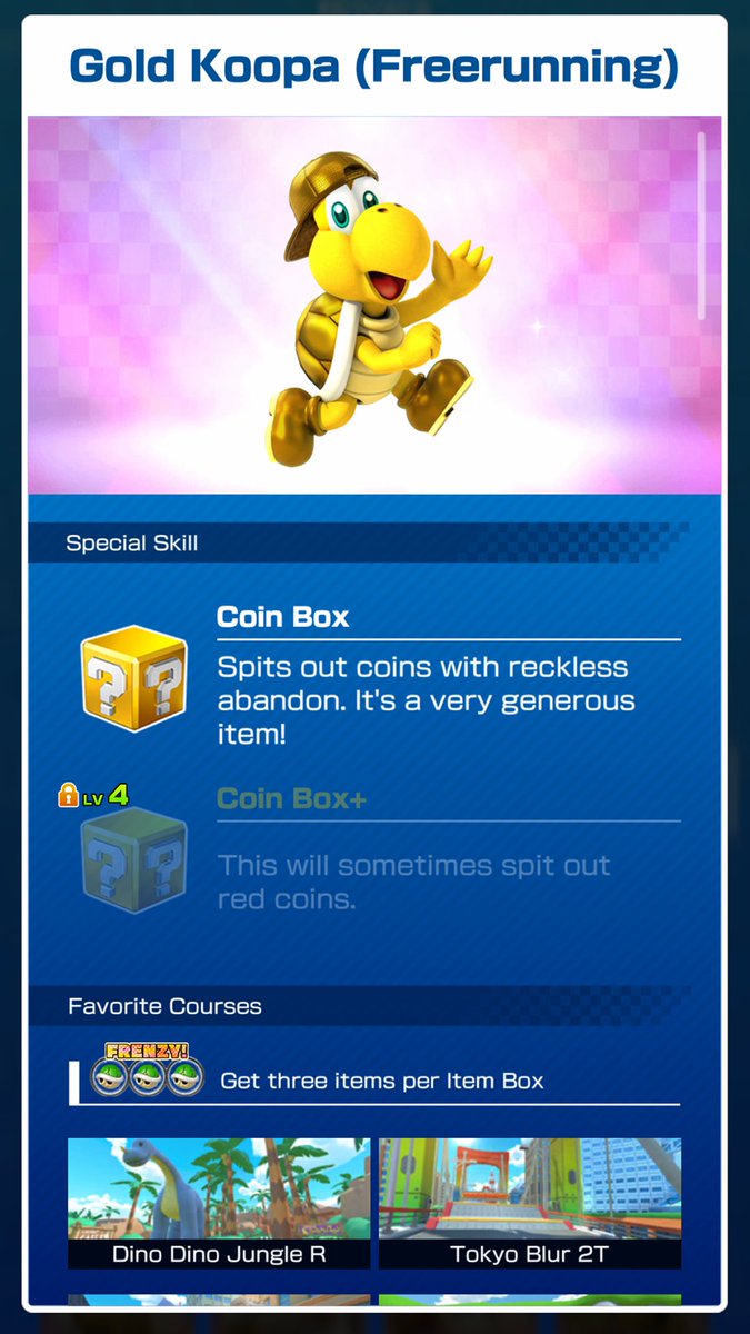 mariokarttourEN's tweet photo. The driver Gold Koopa (Freerunning) and the Coconut 1 kart are rewards for placing high in the ranked cup for the second half of the tour! #MarioKartTour https://t.co/oErRlj1oj6