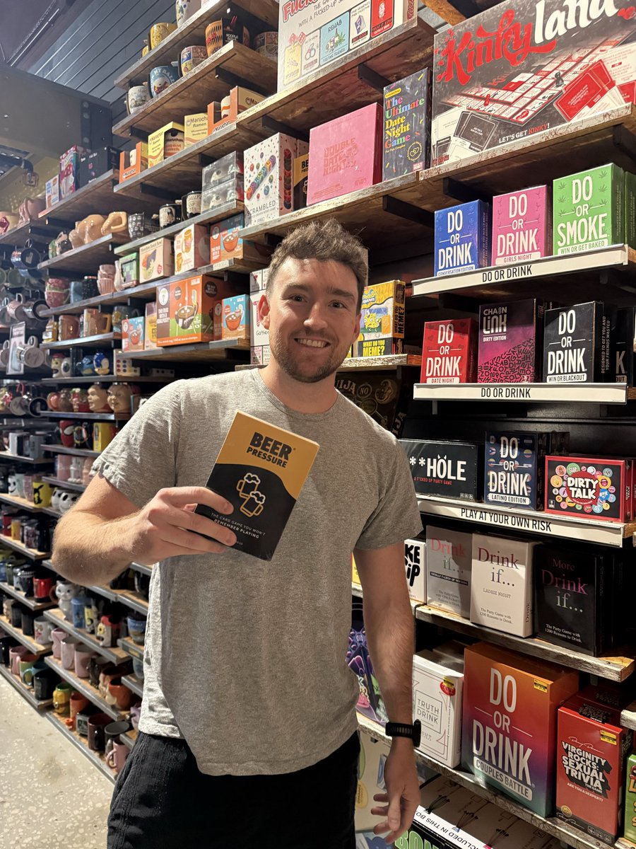 shaneeheller's tweet photo. Five years ago, I started a drinking game company with my best friend.

Since then, we’ve sold close to 500,000 games, gotten into retailers like Spencer’s and Barnes & Noble, and had some pretty crazy moments along the way.

The part I regret?

I barely documented it.

No posts about the viral moments. No behind-the-scenes of packing orders. No lessons from the wins and failures.

So five years later, I’m finally starting to share the journey of building Beer Pressure.