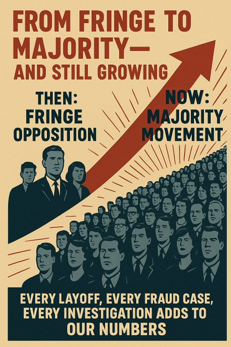 ChiefEngineerCE's tweet photo. **They Dont Work For You**

Big changes are underway in the US visa system.

For years corporations and lobbyists claimed the system was untouchable. They said opposition was fringe and that Americans had no real voice. That claim is collapsing.

Tens of millions of Americans on X are openly opposed to the current visa programs. That number alone far exceeds the total of work and student visa holders in the country. The opposition is not fringe. It is large and growing.

Public opinion has shifted. Earlier polls already showed significant resistance to H-1B expansion. More recent surveys show a clear majority now say the United States already has enough talent at home.

Investigations and enforcement actions are increasing. Agencies are finally treating the fraud and abuse as systemic rather than isolated. The political cost of defending these programs keeps rising.

Americans are not asking for minor reforms. More of them want the programs scaled back or ended. Every high-profile layoff of American workers, every fraud case, and every investigation brings more people to that conclusion.

The numbers tell the story. A few million visa holders versus tens of millions of citizens who no longer buy the corporate narrative.

For the first time in a long while the pressure is coming from the public, not just the lobbyists.

Big changes are already in motion.

They Dont Work For You.

If you have watched these programs replace American workers or dilute wages in your field drop your experience in the comments. Like share and bookmark this if you see the shift happening. Follow for more.