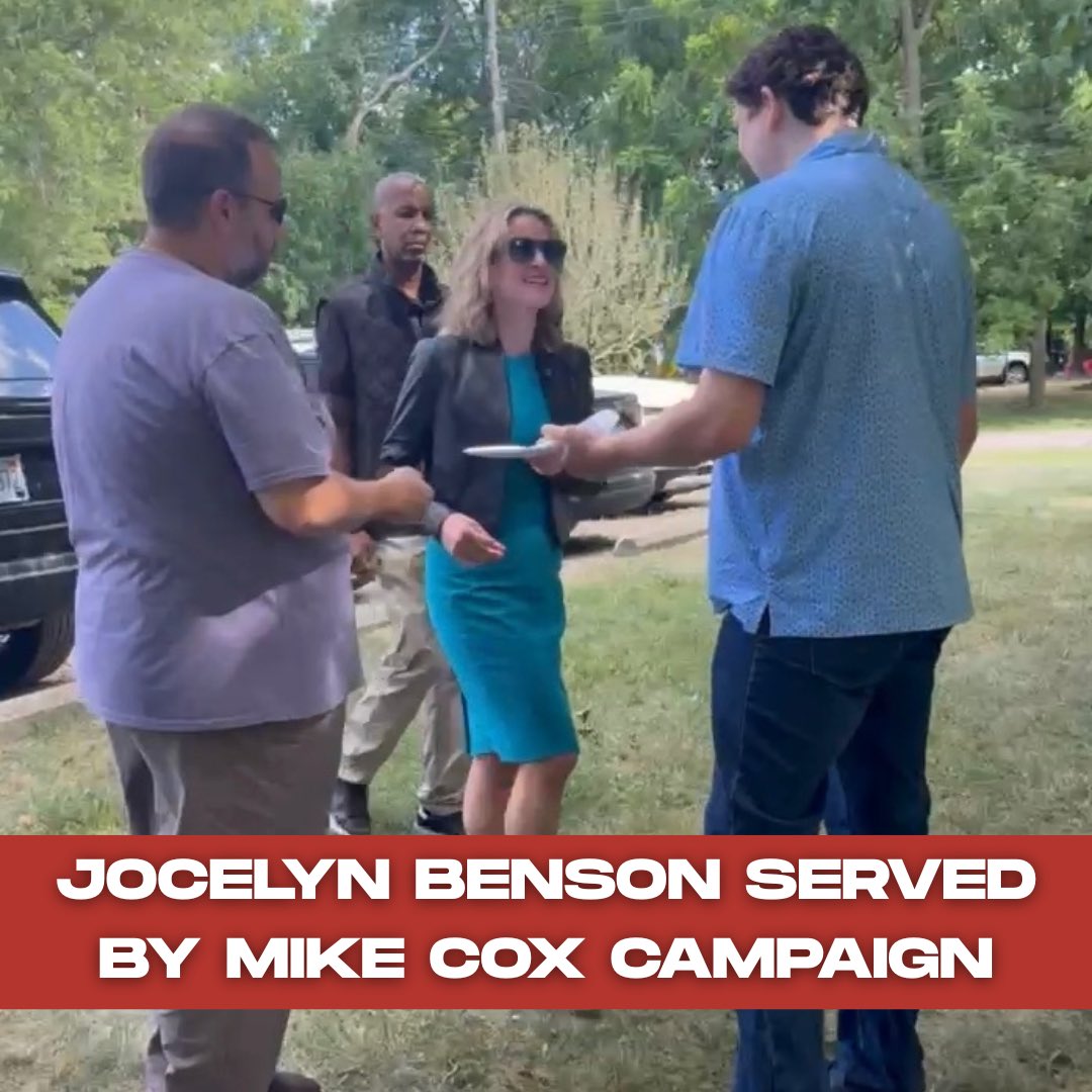 Mike_Cox's tweet photo. .@JocelynBenson you can run, but you can’t hide. You’ve been served. 

You served on the board of the SPLC that is now federally indicted for funding hate groups like the KKK while also serving as Michigan’s Secretary of State.

Michigan deserves the truth about what she knew, how involved she was, and I will not rest until voters get that transparency.