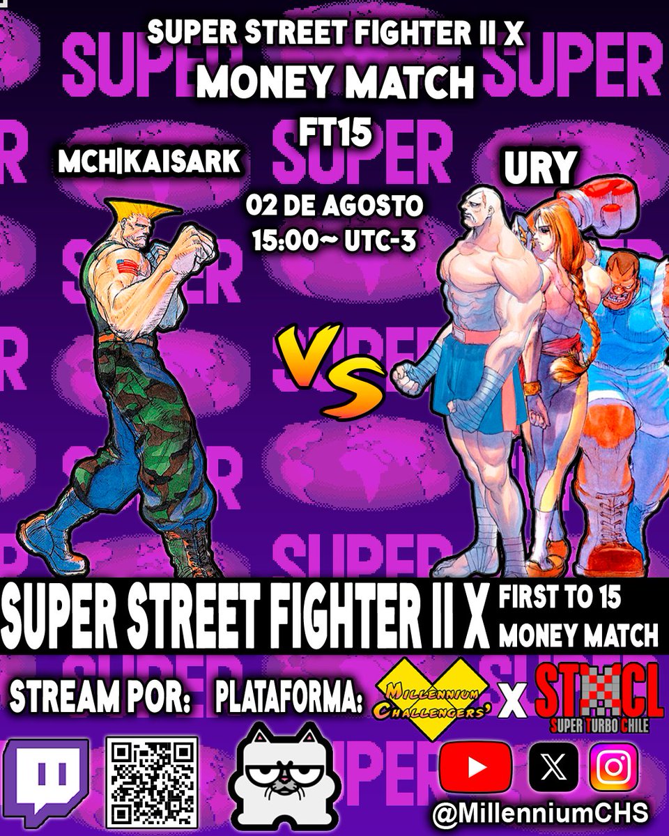 MillenniumCHS's tweet photo. Este domingo 2 de Agosto se llevará a cabo un doble Money Match de Super Turbo!

Kaisark vs Ury FT15
Vibechecker vs Ury FT10

Hora tentativa del stream: 15:00 UTC-3 https://t.co/c8XQE6PEaX