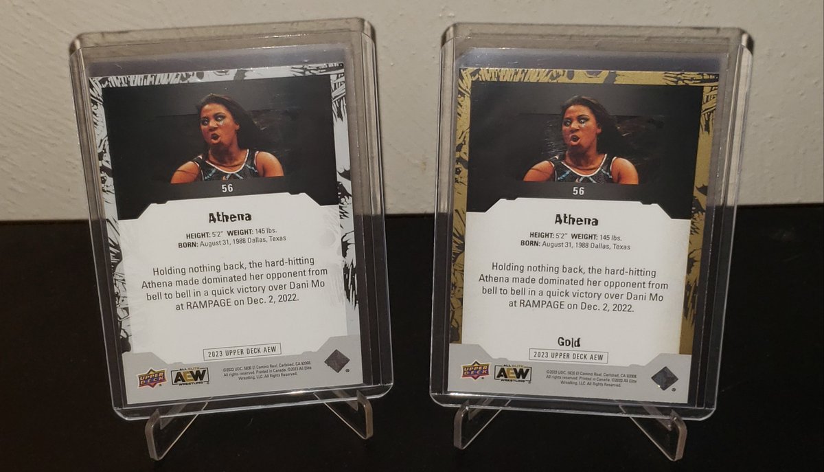 SWF_YouTube's tweet photo. For this week's #wrestlingcardwednesday, I'm posting Athena, the current ROH Women's World Champ !

2023 Upper Deck AEW:

- #56 base and Gold parallel
- Stepping Into The Ring SR-5
- We Are All Elite AE-8

#wrestlingtradingcards
#wrestlingcards https://t.co/HQejp8Nvgi