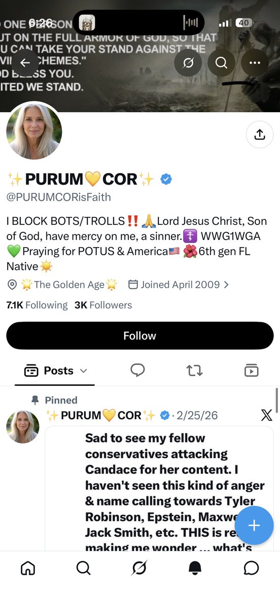 JMAG1981's tweet photo. @PURUMCORisFaith @TheOfficerTatum Of course @PURUMCORisFaith blocked me. Praying for POTUS &amp; America. Again. FOH. You support a P3dough. https://t.co/82uIxsi05a
