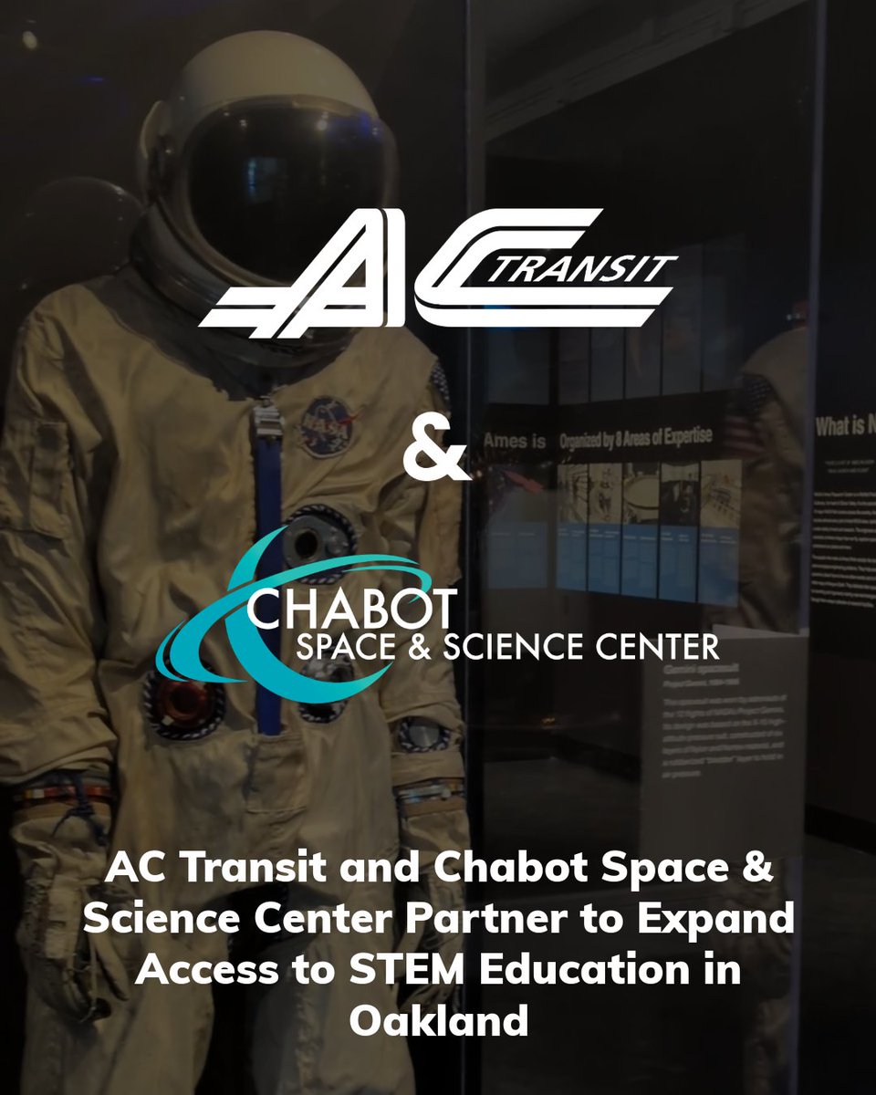 rideact's tweet photo. AC Transit has partnered with @ChabotSpace to bring even more viability to the convenience of taking AC Transit to Chabot, removing barriers and encouraging families, students, and visitors to explore the center.   

Learn more about the partnership: https://t.co/p1SiTB7Jfc https://t.co/T5Jlh9kVfd