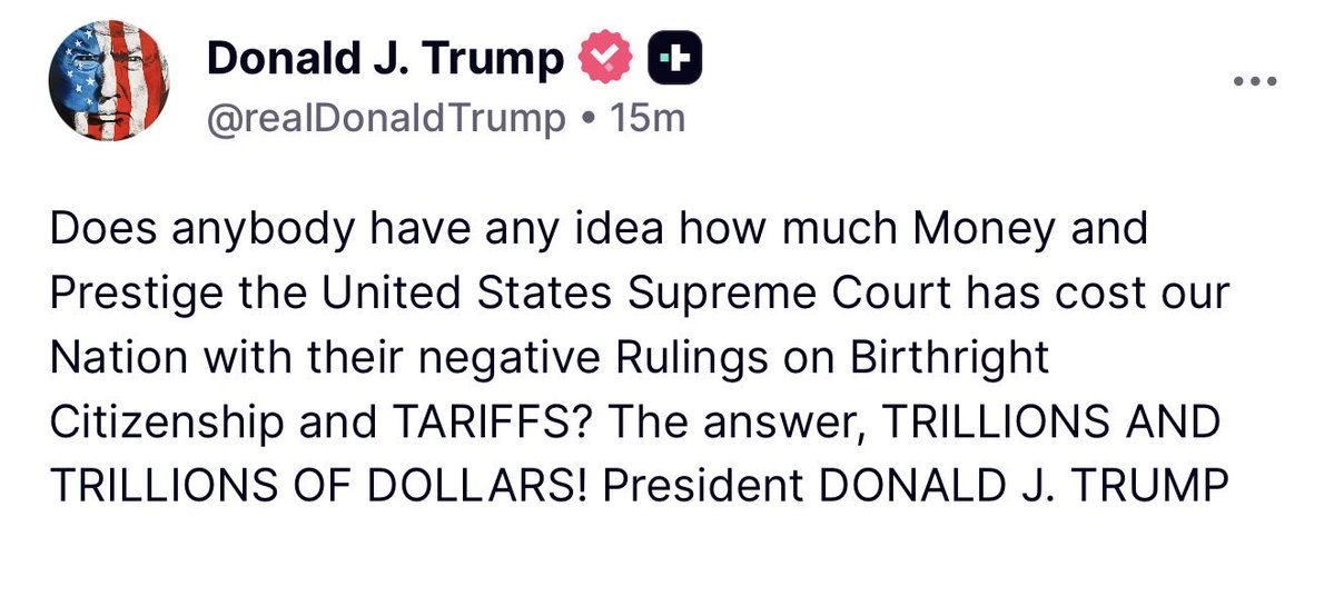 MAGAVoice's tweet photo. 🚨 JUST NOW: President Trump just EXPOSED the Supreme Court for costing America TRILLIONS 💯 https://t.co/pt7KMYTkHc