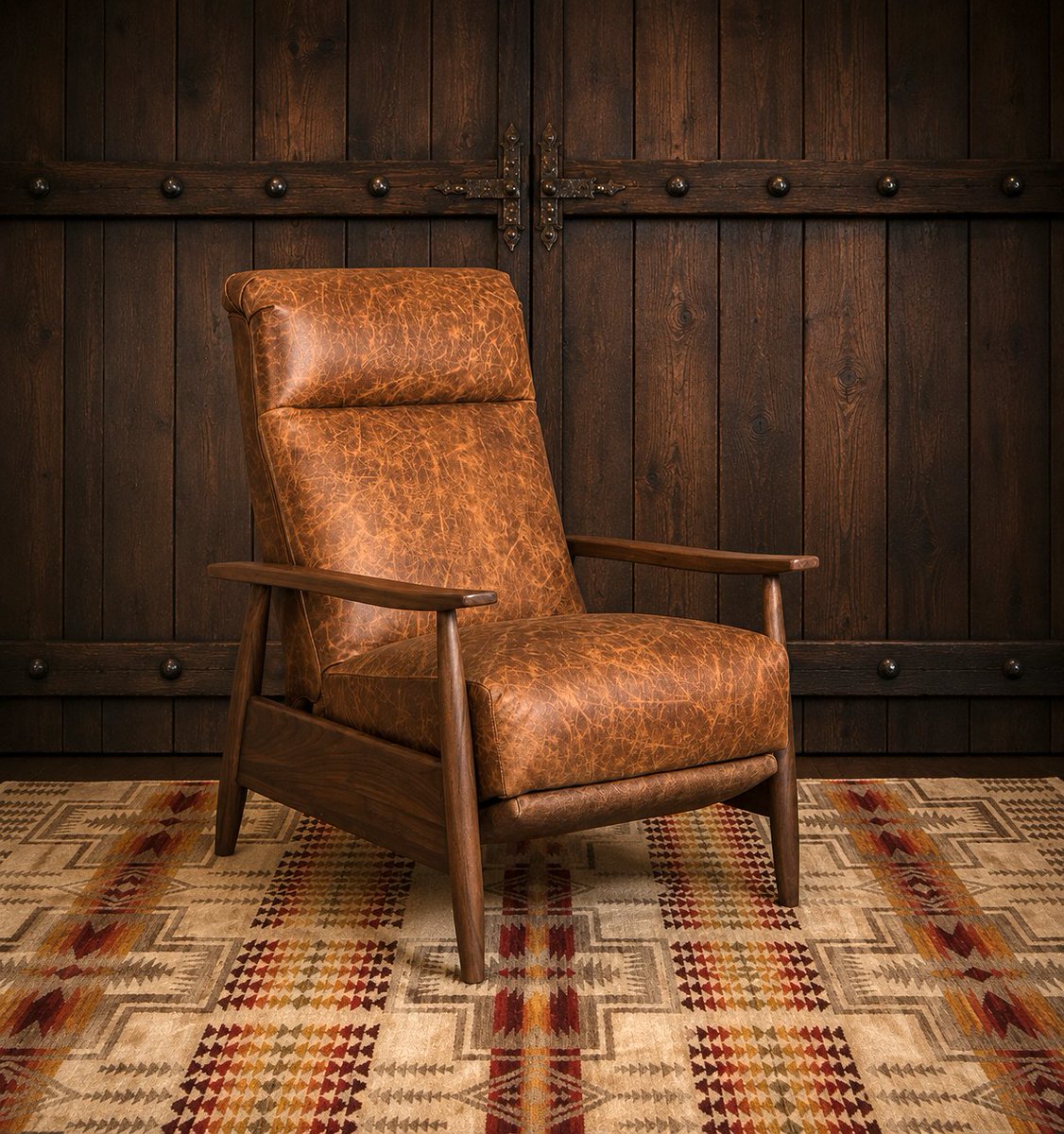 YourWesternDeco's tweet photo. Panhandle Retro Leather Recliner 
Classic design. Exceptional comfort. Built to last. 🤎

✔️ Made in the USA
✔️ Solid Walnut Hardwood Frame
✔️ Premium Top-Grain Leather
✔️ Custom Upholstery Available https://t.co/q78ZWXC9yS