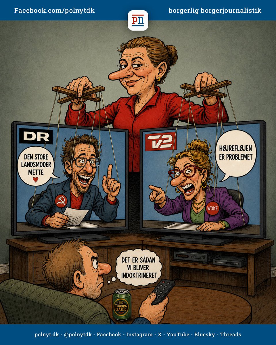 polnytdk's tweet photo. Danmark har to TV-kanaler med nyhedsudsendelser, DR og TV 2. Begge er ejet af staten. Demokrati eller bananrepublik?
#dkpol #dkmedier #80procent #mediekritik #statsmedier
https://t.co/mWL2smTB3D https://t.co/zSL4BkayvT