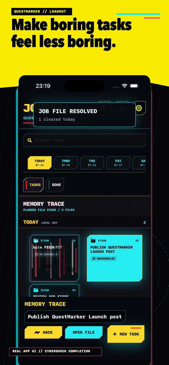 Andreas73970122's tweet photo. Wake the fuck up, Samurai. You’ve got chores to do.

https://t.co/JC2WcrmcUE

I made QuestMarker because to-do apps feel like paperwork: one task list, 3 game-inspired interfaces, Reminders import, and wildly overengineered completion effects.
What skin should I build next? https://t.co/3MDRxSS6h2