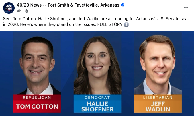 jeffwadlin's tweet photo. Check out the most recent story from @4029news on our race for US Senate! I think this interview clearly demonstrates that I am a pragmatic leader who can take a measured approach on the issues that matter most to Arkansans.

We need elected officials who can take positions from the left, right, and center to deliver the very best policies for our state. That is exactly what I plan to do.

This race is about people over parties.

JEFF WADLIN — Real solutions. Brighter future.
https://t.co/6BtHfwzy5R

LINK TO FULL STORY: https://t.co/7Rb1w5kRP3