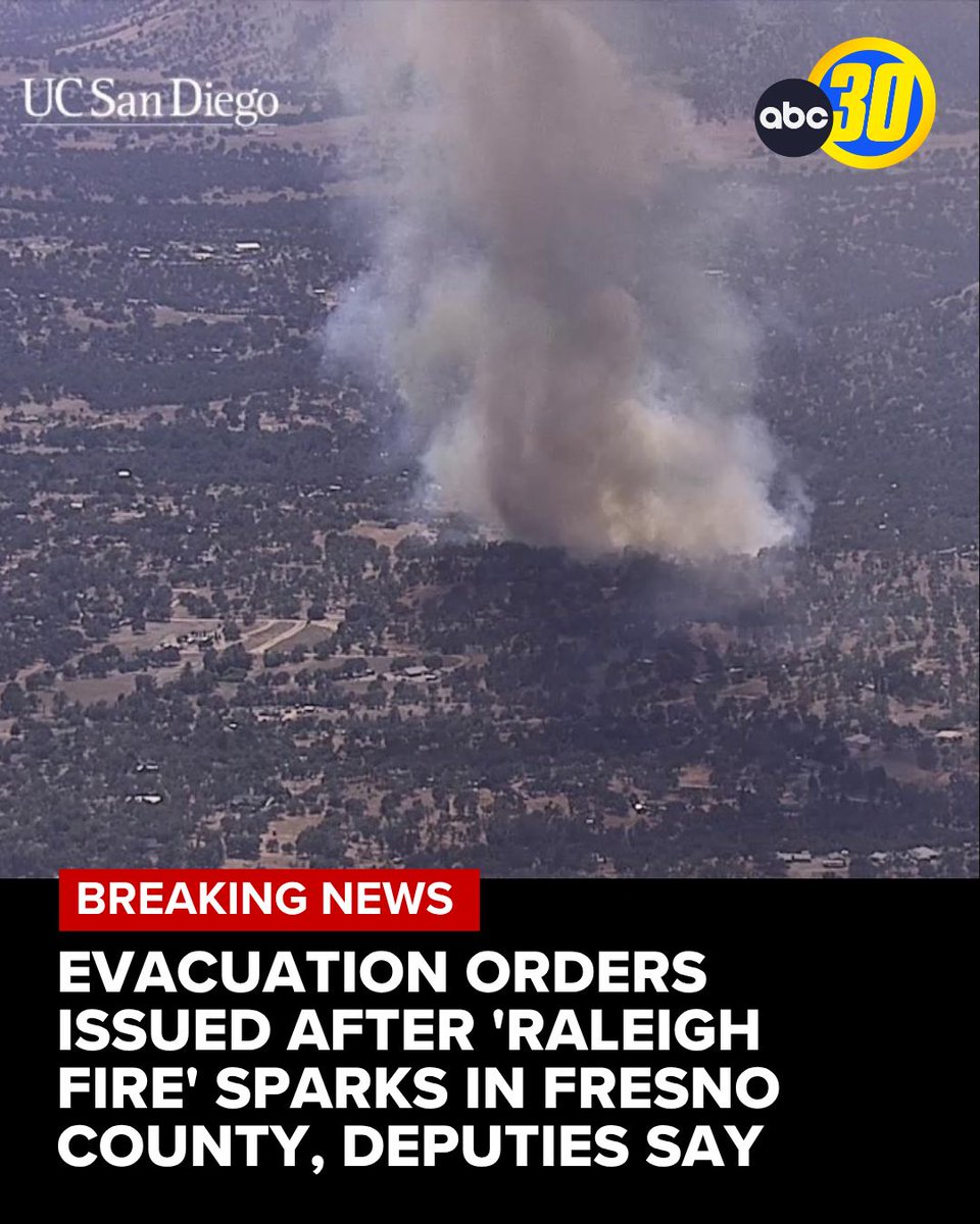 ABC30's tweet photo. #BREAKING The Fresno County Sheriff's Office has issued evacuation orders after a reported wildfire broke out on Wednesday afternoon. 

Residents and businesses along Auberry Road at Raleigh Lane between Prather and Auberry are being urged to evacuate. https://t.co/VwXioufsGd https://t.co/s4mCzuXPjy