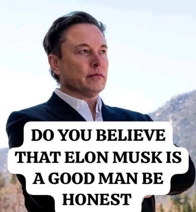 AntiWokeMemes's tweet photo. Do you believe that Elon Musk is a good man? https://t.co/OAQ9iUFW5O