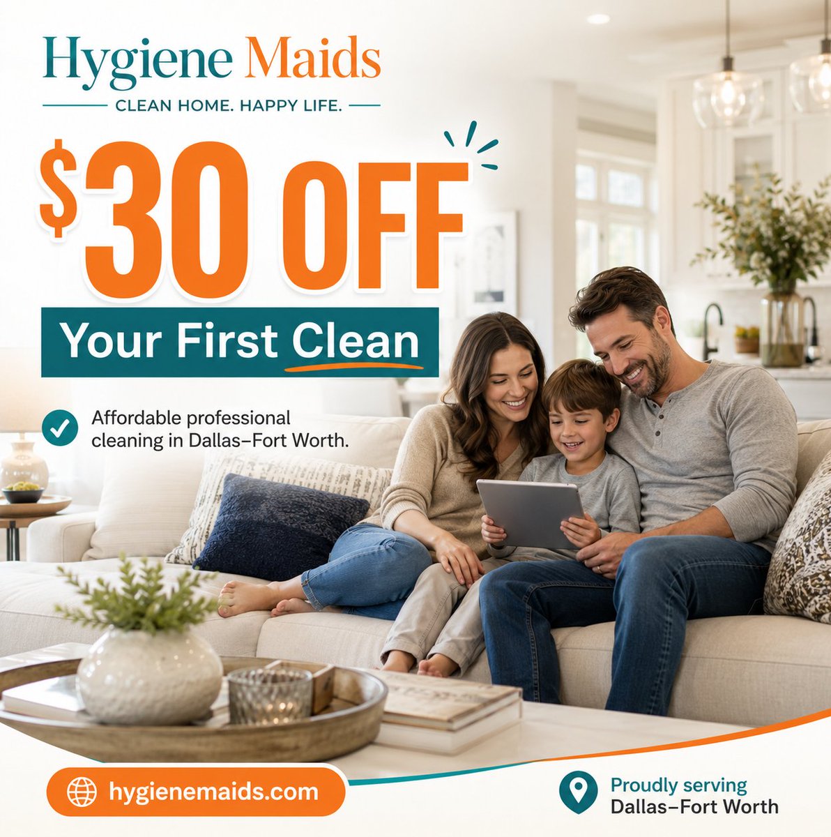 HygieneMaids's tweet photo. Get $30 OFF your first clean with Hygiene Maids. ✨
Affordable professional cleaning for homes across Dallas–Fort Worth.
Book today: https://t.co/7nnqBQYDTt
#DFWCleaning #HygieneMaids #DallasCleaning #CleanHome https://t.co/jLcGbLBYE0