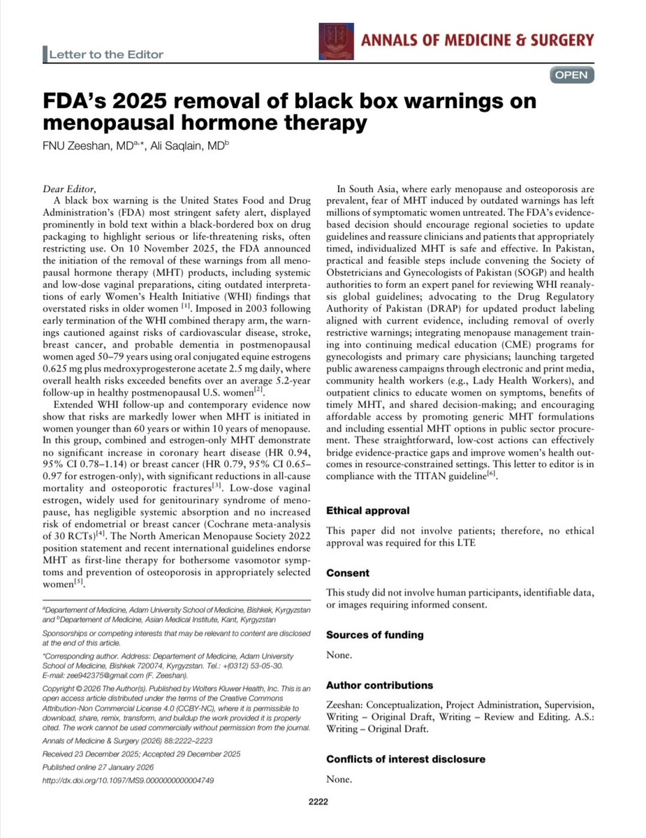 XainzaP's tweet photo. 🔬🧬Historic turning point in gynecology: The FDA removes the boxed warning for Hormone Replacement Therapy (HRT).

Current evidence confirms that, when started in women under 60 or at the onset of menopause, it is safe and beneficial. https://t.co/0EDlJmISX2