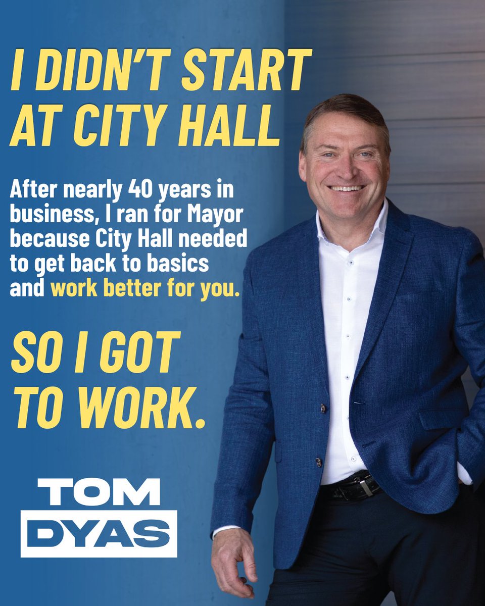 MayorTomDyas's tweet photo. I spent 40 years building a family business. 

That taught me to set clear priorities, get value for every dollar, and be accountable for results. 

It's the same approach I brought to City Hall.

We have made real progress.  Join me to continue the work https://t.co/nmBDqcJ1vb https://t.co/Ppc9pCCX60