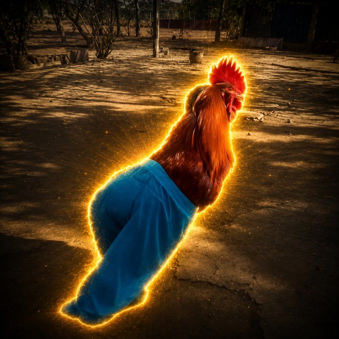 AMGNFA's tweet photo. This rooster is going giga viral on TikTok.

813K views, 47.3K likes, 274 comments, 3.6K shares and climbing.

Wearing bright blue pants, sprinting across the yard like he's got somewhere to be.

https://t.co/mkI9lQJ4W0

Nobody knows who this guy is, but the internet already can't stop watching.

Dex 15k