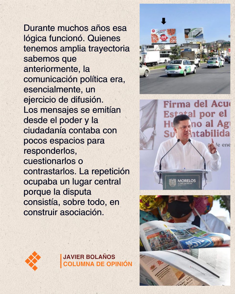 JavierBolanos_'s tweet photo. ¿Siguen funcionando las bardas, los espectaculares y la propaganda como antes? En mi más reciente columna publicada por @Quadratin_Mor  reflexiono sobre cómo ha cambiado la comunicación política y por qué hoy la credibilidad pesa más que la exposición.

¡Gracias por leer y abrir la conversación!
