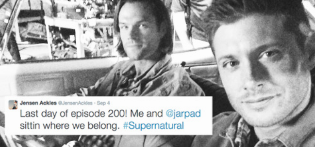 Itoolikepumpkin's tweet photo. This is the most Big Brother + Little Brother exchange ever 🥰🤣🥰

Jensen: I actually took that with Jared's phone
and then he texted it to me. And then he was like 'you post it' 
Jensen: 'But why do I have to post it?'
Jared: 'Cos I want to see it! https://t.co/k9dd8eL8X1