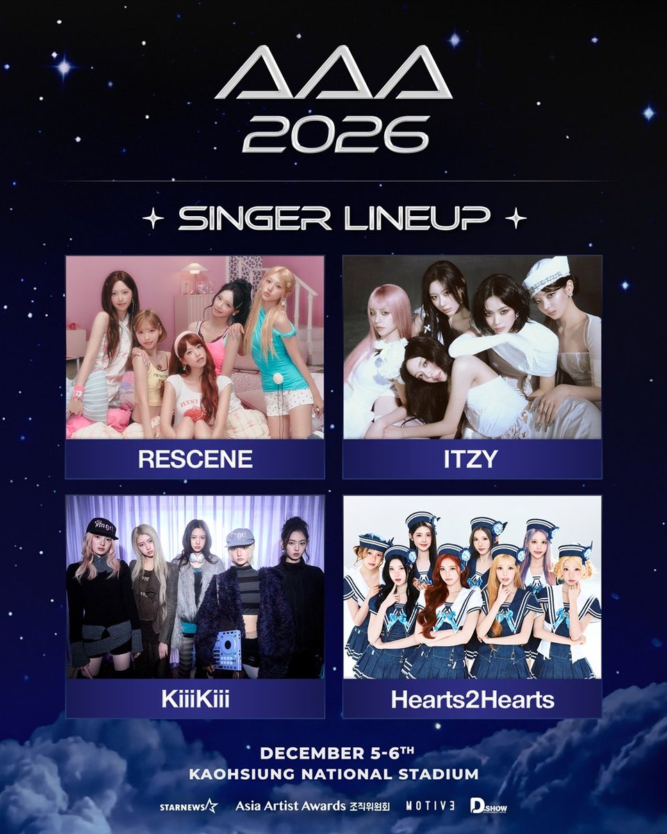 ITZY_COCOSA's tweet photo. ＼ITZY 出演情報／

AAA 2026にITZYが出演します！

🗓️2026年12/5(土)～6(日)
📍高雄ナショナルスタジアム(台湾・高雄)

https://t.co/Nb6nX3JKwW https://t.co/aptTXoY9St