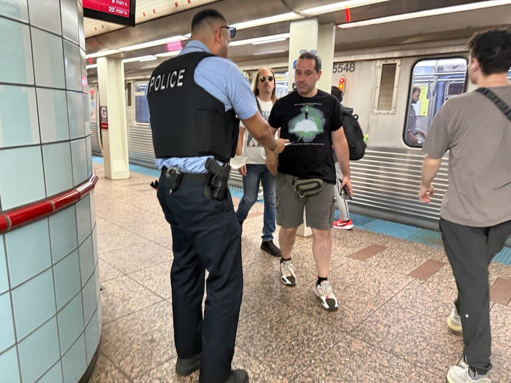 CPDTransit's tweet photo. Public Transportation Section Officers at Grand redline conducting safety awareness outreach for the ridership. @Chicago_Police @CPD_BCT https://t.co/WKhl8ZOVCU