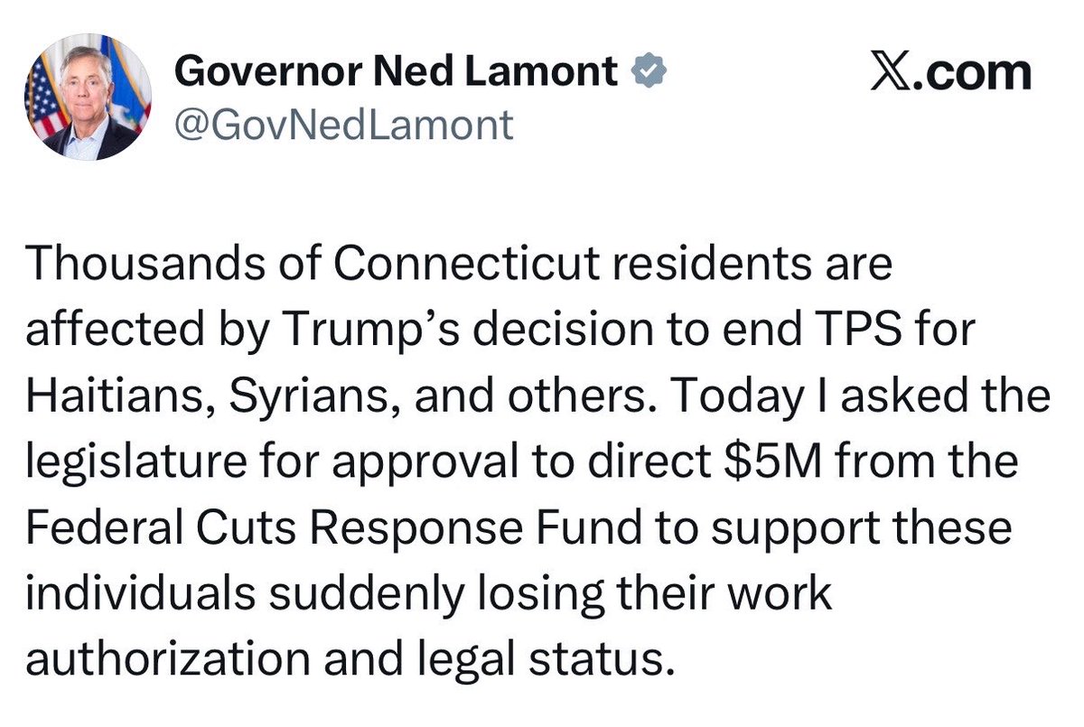 libsoftiktok's tweet photo. Connecticut Governor Ned Lamont announces $5 Million in taxpayer dollars to TPS holders just days after a CT cop was kiIIed by an illegal https://t.co/AIiNpLYmXo