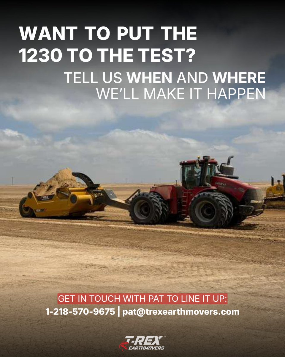 TRexEarthmovers's tweet photo. We’re lining up demos for contractors and operators who want to see the machine work in their own conditions. Bring the dirt, the load, the questions, and the skepticism.

We’ll bring the scraper.

Get in touch with Pat to line it up.
1-218-570-9675 | pat@trexearthmovers.com https://t.co/YJChQvckeo