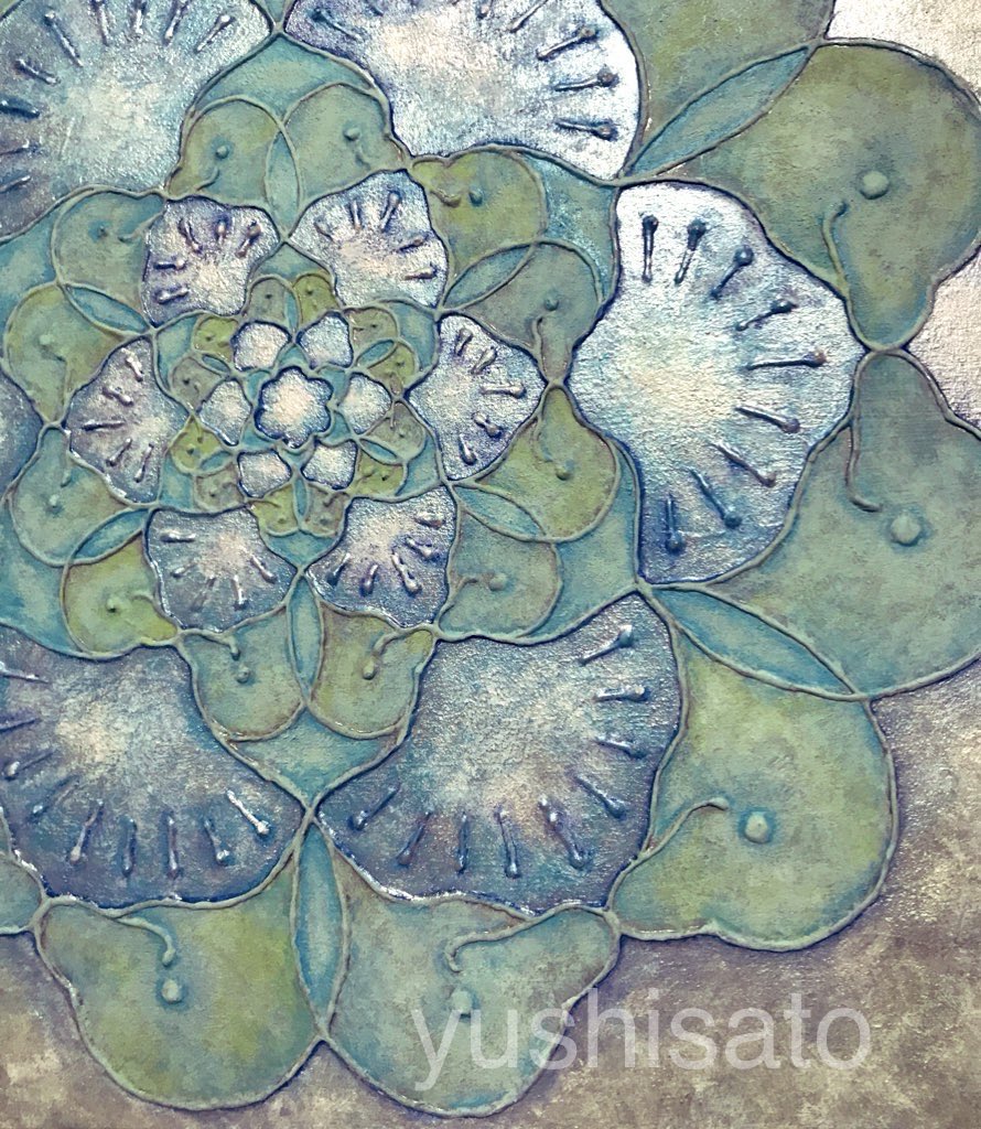 『Rhinocerous & Softcream』　アクリル画　ウッドパネル Flower of Dolphins1 2019年制作 アクリル画 木製パネル シルバー