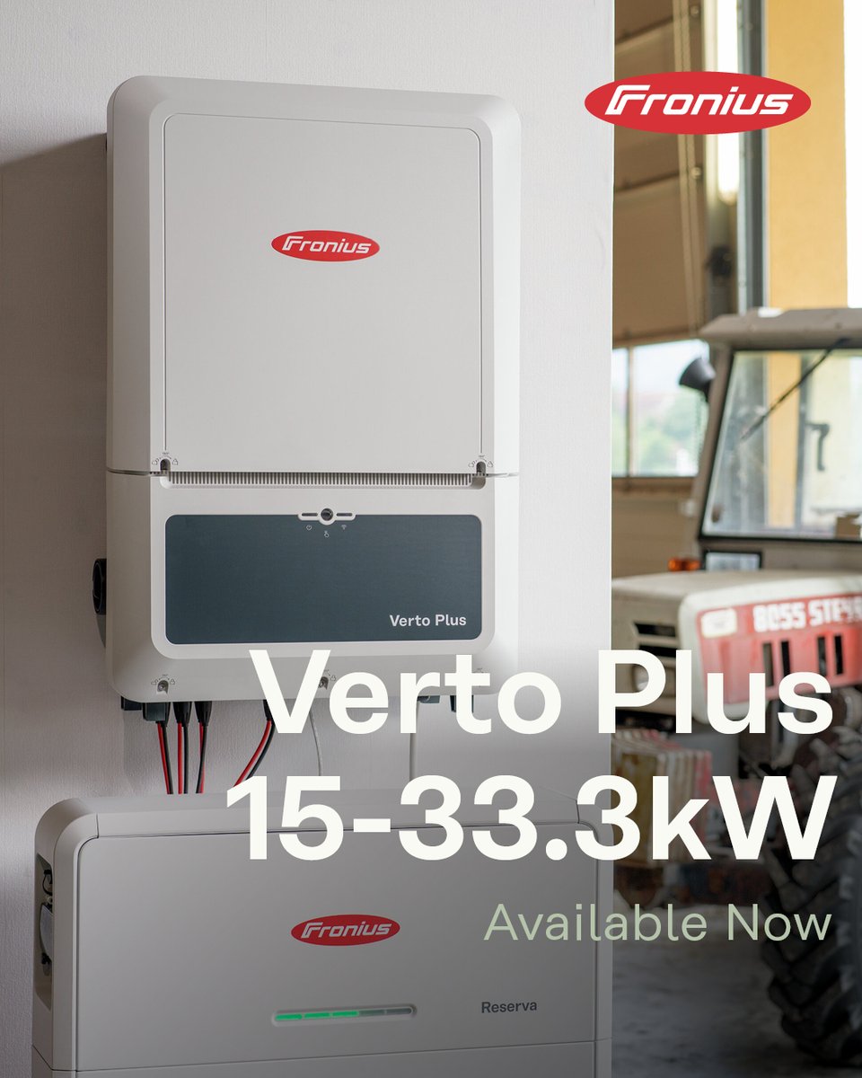 opensolar's tweet photo. Looking for a reliable hybrid inverter for larger installations?

The Fronius Verto Plus (15–33.3kW) is now available: https://t.co/R0MdJNP2Oe

#Fronius #HybridInverter #AUSolar #Solar #ClimateTech https://t.co/PqrjXz5oQF