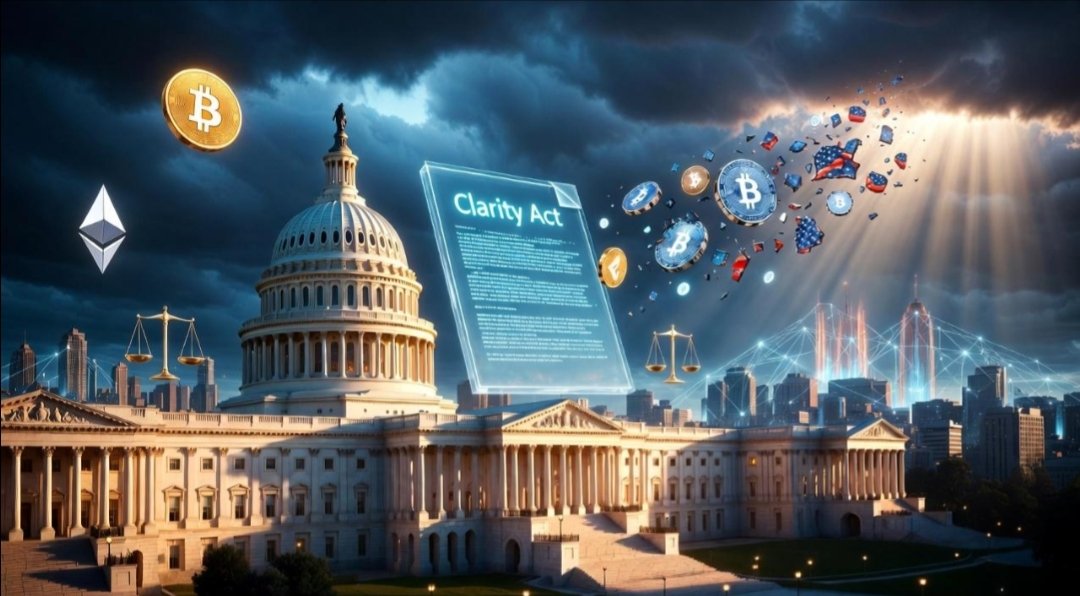 Bitcoinprof0637's tweet photo. 🇺🇸 The Crypto CLARITY Act is entering a critical phase.

If lawmakers fail to reach bipartisan support before the August recess, crypto regulation in the U.S. could face another major delay.

Markets are watching every headline because regulatory clarity could shape the next wave of institutional adoption.

Do you think the CLARITY Act gets across the finish line this year? 👇