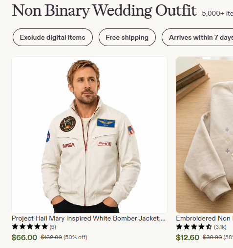 FretCore's tweet photo. What do you mean by this Etsy? 

I think i'm being called out...

But also...this WOULD be a great NonBinary Wedding Outfit lmao https://t.co/0hQtBz72n6