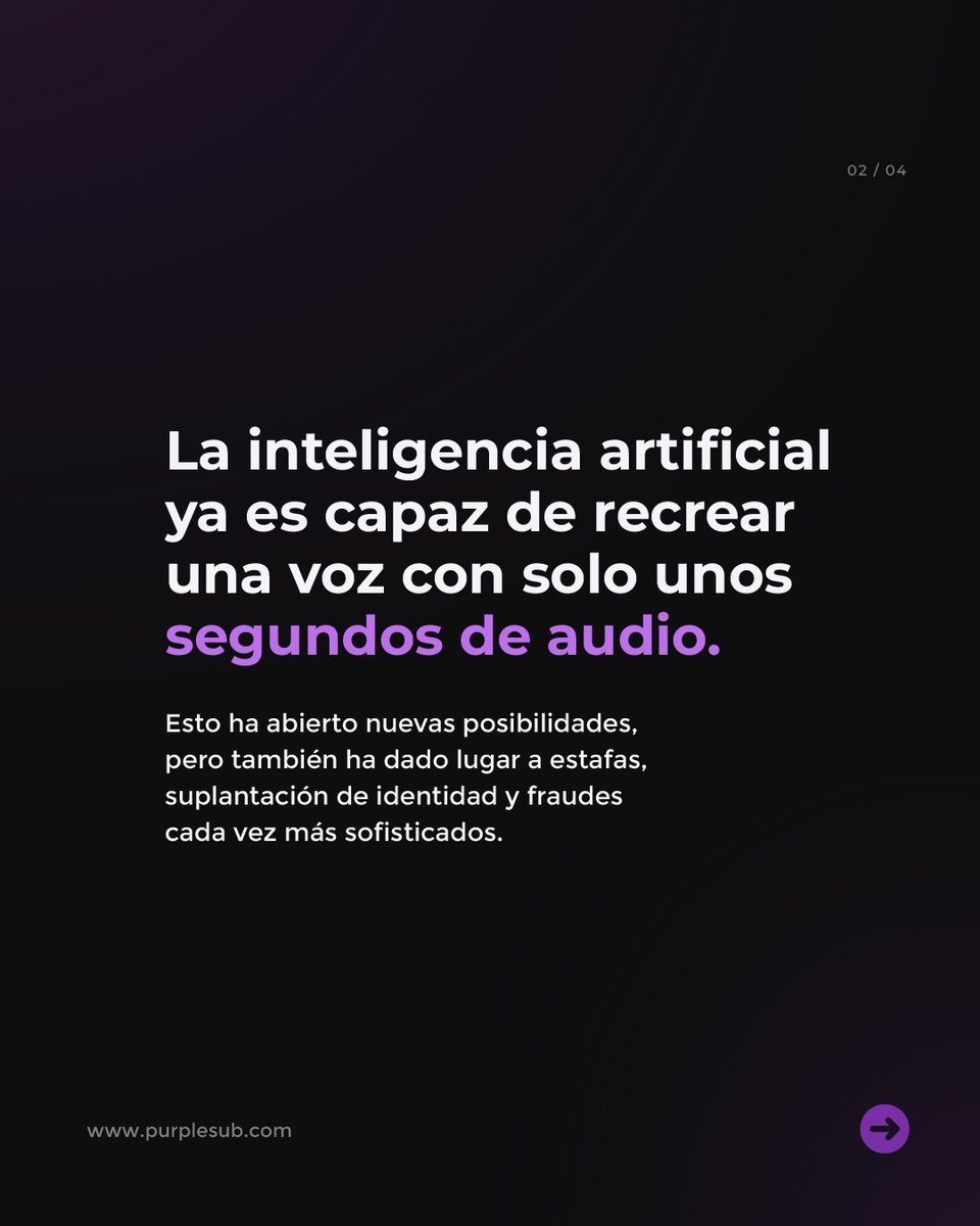 purplesubagency's tweet photo. La clonación de voz mediante inteligencia artificial es una tecnología que avanza rápidamente y puede ser utilizada con fines maliciosos. Mantenerse informado y contar con herramientas de detección confiables es clave para proteger tu identidad y evitar fraudes. https://t.co/ZLSuWPqKBl
