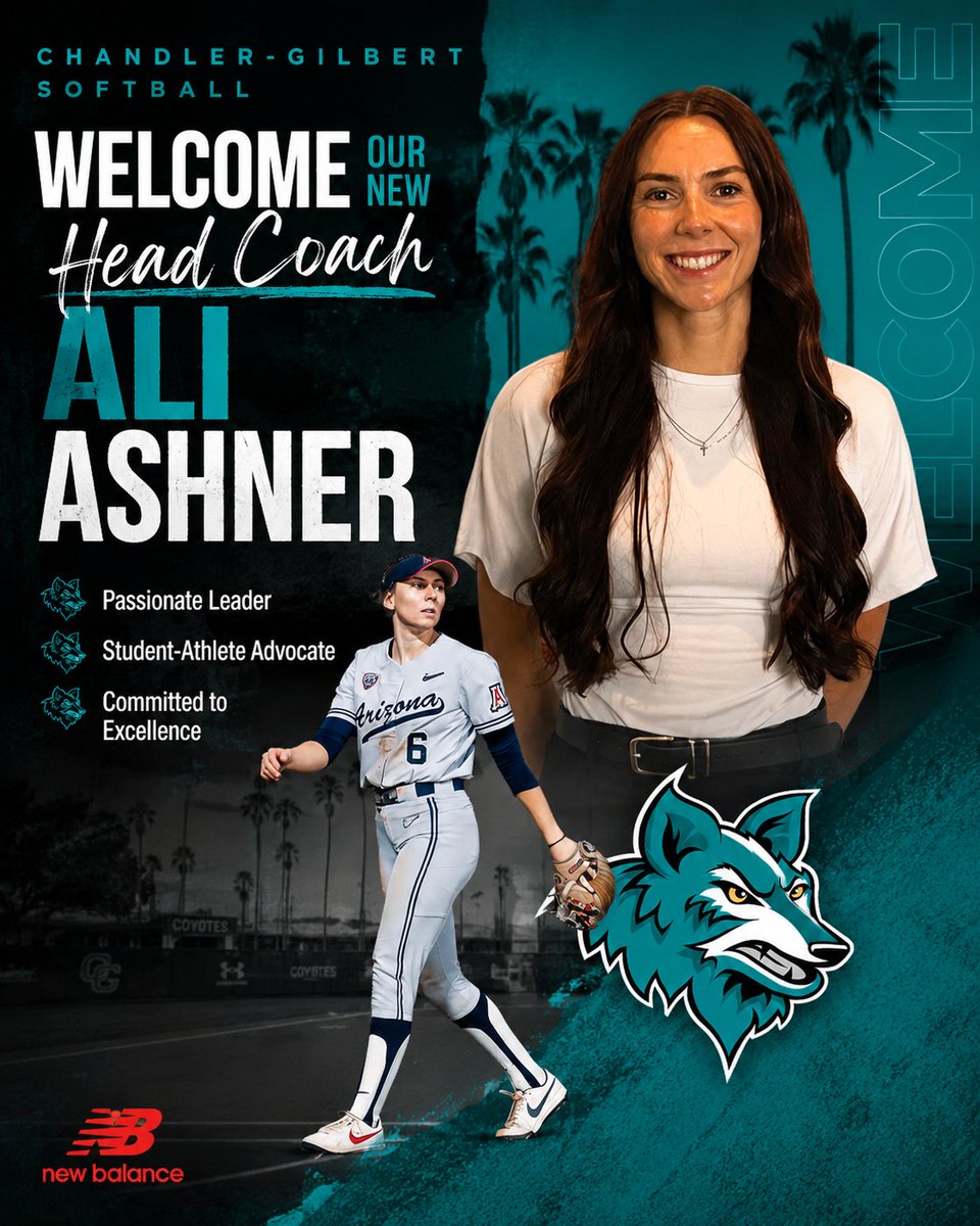 CGCCAthletics's tweet photo. 🚨 WELCOME TO COYOTE NATION, COACH ALI ASHNER! 🥎🐺
Chandler-Gilbert Community College is excited to announce Ali Ashner as the new Head Coach of our Softball program!

🐺🥎 Welcome to Coyote Nation, Coach!

#CGCCCoyotes #CoyoteNation #CGCCSoftball #NJCAA #ACCAC #GoCoyotes https://t.co/dTa1VfV6st