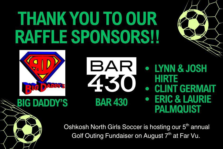 ONGirlsSoccer's tweet photo. We want to thank a few more donors for this year's event! We appreciate Big Daddys Pub &amp; Grub 2, Bar 430, Lynn Zentner Hirte, Clint Germait, and Eric &amp;  Laurie Palmquist for donating! 😃 https://t.co/qDqaAFKREU