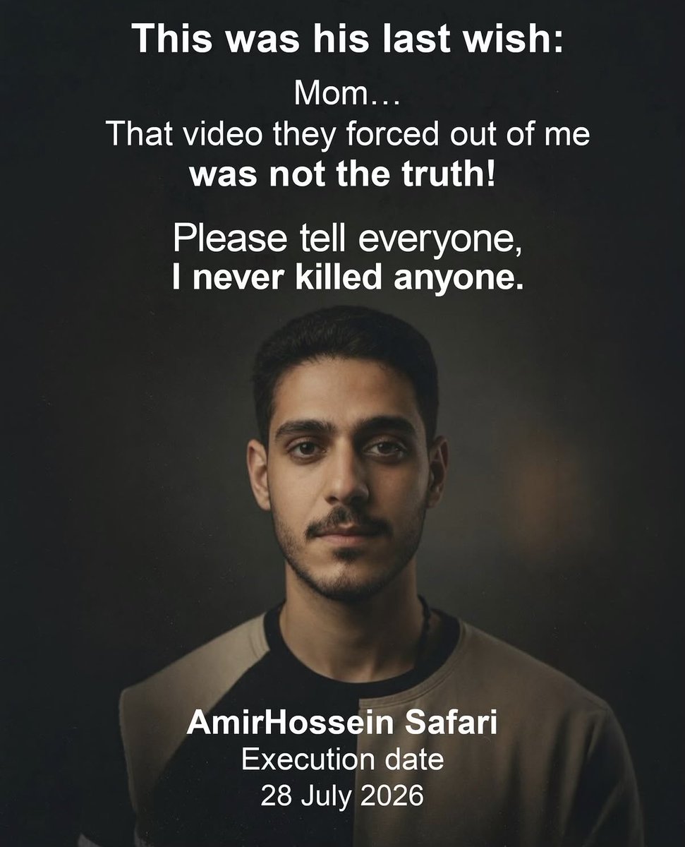 porsinaa's tweet photo. Este fue su último deseo:

Mamá…

Ese video que me obligaron a grabar no era la verdad.

Por favor, dile a todo el mundo que yo nunca maté a nadie.

————————————-
Todos sabemos que Amirhossein, y todos nosotros, no permitiremos que borren la verdad.

#Amirhosseinsafari
#KingRezaPahlavi‌ForIran