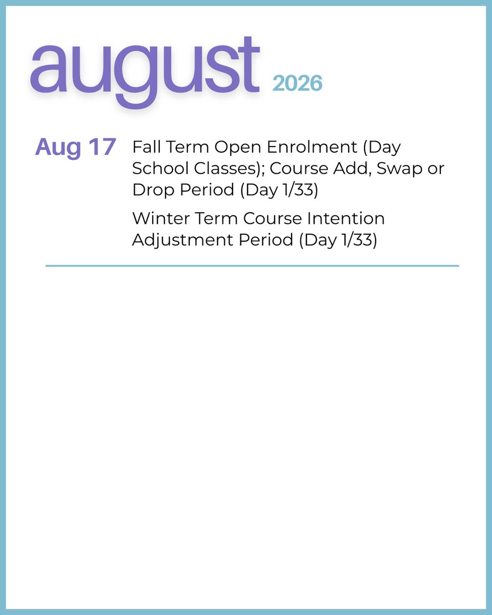THEMTorontoMet's tweet photo. August is here and we are getting ready to welcome back our students to the 2026 - 2027 Academic Year! 
Please save the important dates coming up, and keep checking your emails and D2L Announcements for  important reminders throughout this month. https://t.co/Ax1uGinNPm