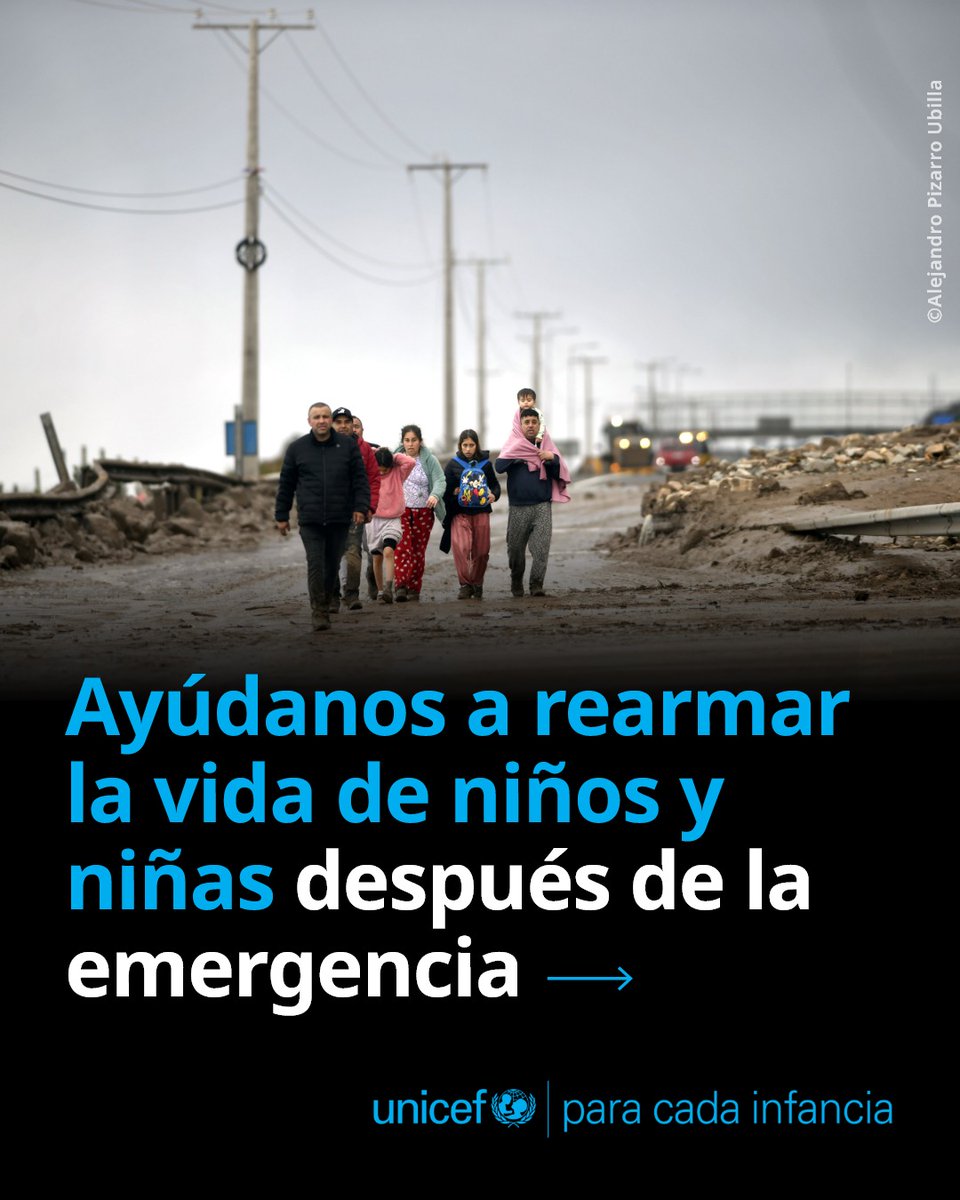 UnicefChile's tweet photo. 🚨Las emergencias no terminan cuando deja de llover. Niños y niñas necesitan apoyo para recuperar sus rutinas, sentirse seguros y seguir adelante.

Ante nuevos sistemas frontales, prepararse y prevenir puede marcar la diferencia.

🩵Dona ahora aquí: https://t.co/AOchHctpbq https://t.co/nxyXNdPlKh